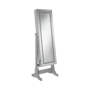 21.5 in. W x 58 in. H Wood Silver Full Body Floor Cheval Mirror with Jewelry Storage and LED