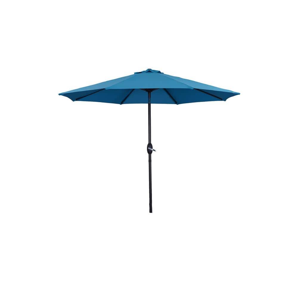 9 ft. Solution-Dyed Fabric Aluminum Market Patio Umbrella in Light Blue