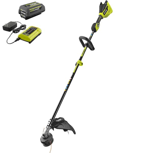 RYOBI 40V Brushless Cordless Battery Attachment Capable String Trimmer with 4.0 Ah Battery and Charger