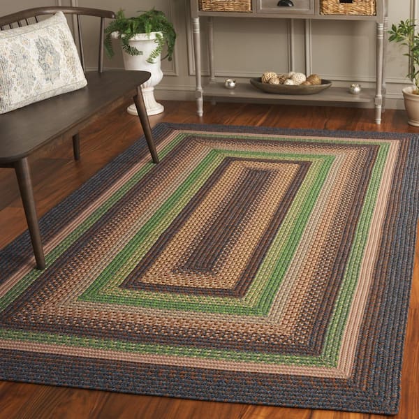 Braided Brown/Green 5 ft. x 5 ft. Machine Washable Multi Striped Square Area Rug