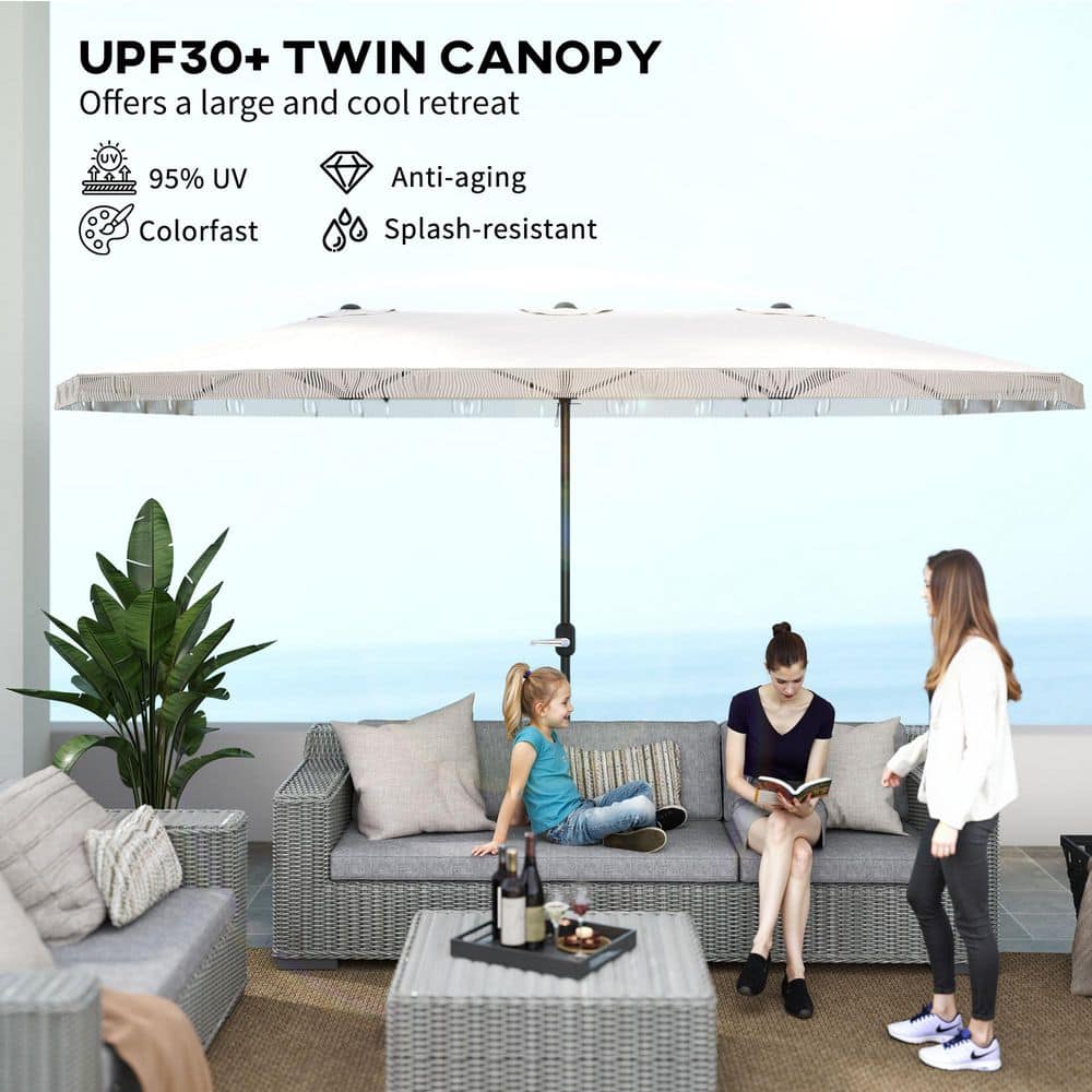 Extra Large Cream White Double-Sided Patio Umbrella with Easy Crank Handle