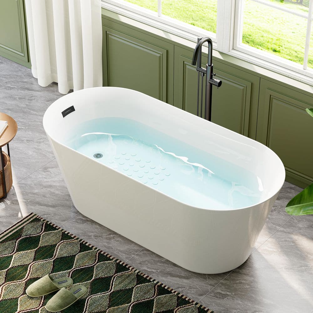 HOROW 59 in. x 27.5 in. Soaking Bathtub with Side Drain in White