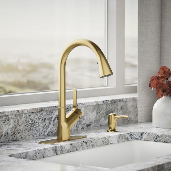 Setra Single-Handle Pull-Down Sprayer Kitchen Faucet in Vibrant Brushed Moderne Brass