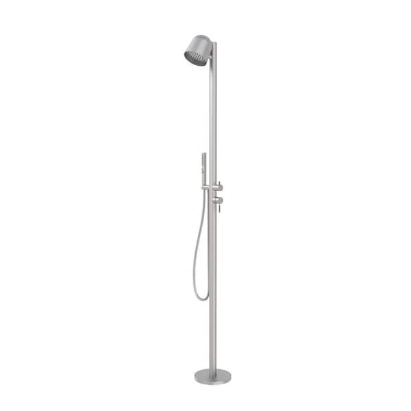 Single Handle 3-Spray Freestanding Outdoor Shower Faucet 1.8 GPM Shower System with Ceramic Disc Valve in Brushed Nickel