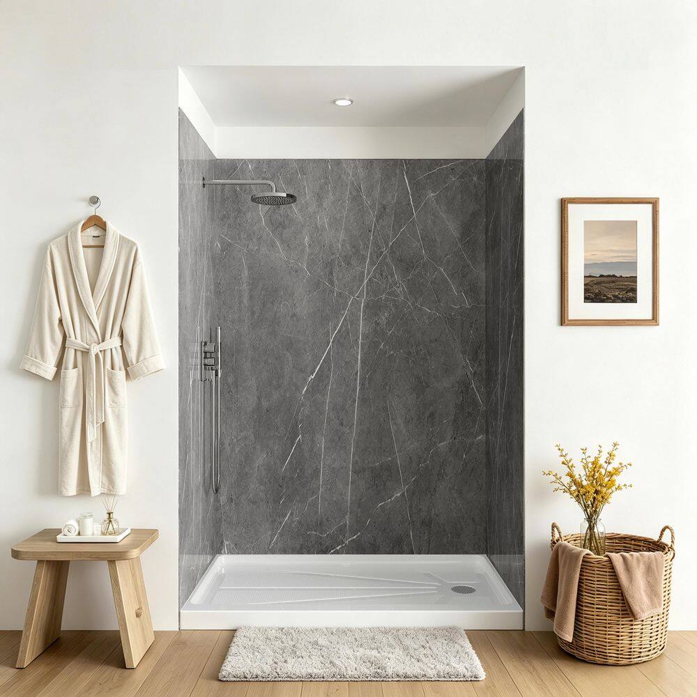 ishower X Marble 60 in. L x 32 in. W x 80 in. H 3-Piece Alcove