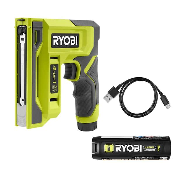 RYOBI - USB Lithium Cordless Craft 4-in-1 Stapler/Nailer Kit with 3.0 Ah Battery and Charging Cable