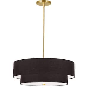 Everly 4-Light Aged Brass Shaded Pendant Light with Black Fabric Shade