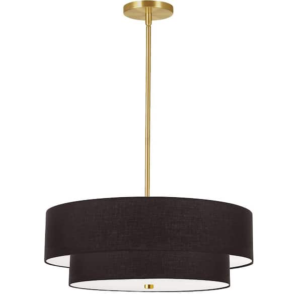 Dainolite Everly 4-Light Aged Brass Shaded Pendant Light with Black Fabric Shade