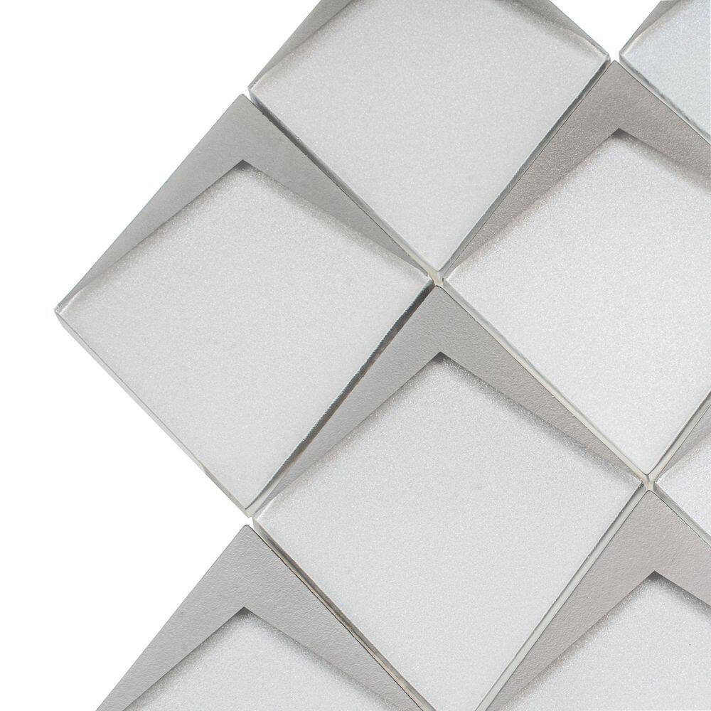 Solace 4 in. x 4 in. Matte White Metallic Silver Glass Diamond Mosaic Wall Tile Sample (0.14 sq ft) price history on PriceWatchPro