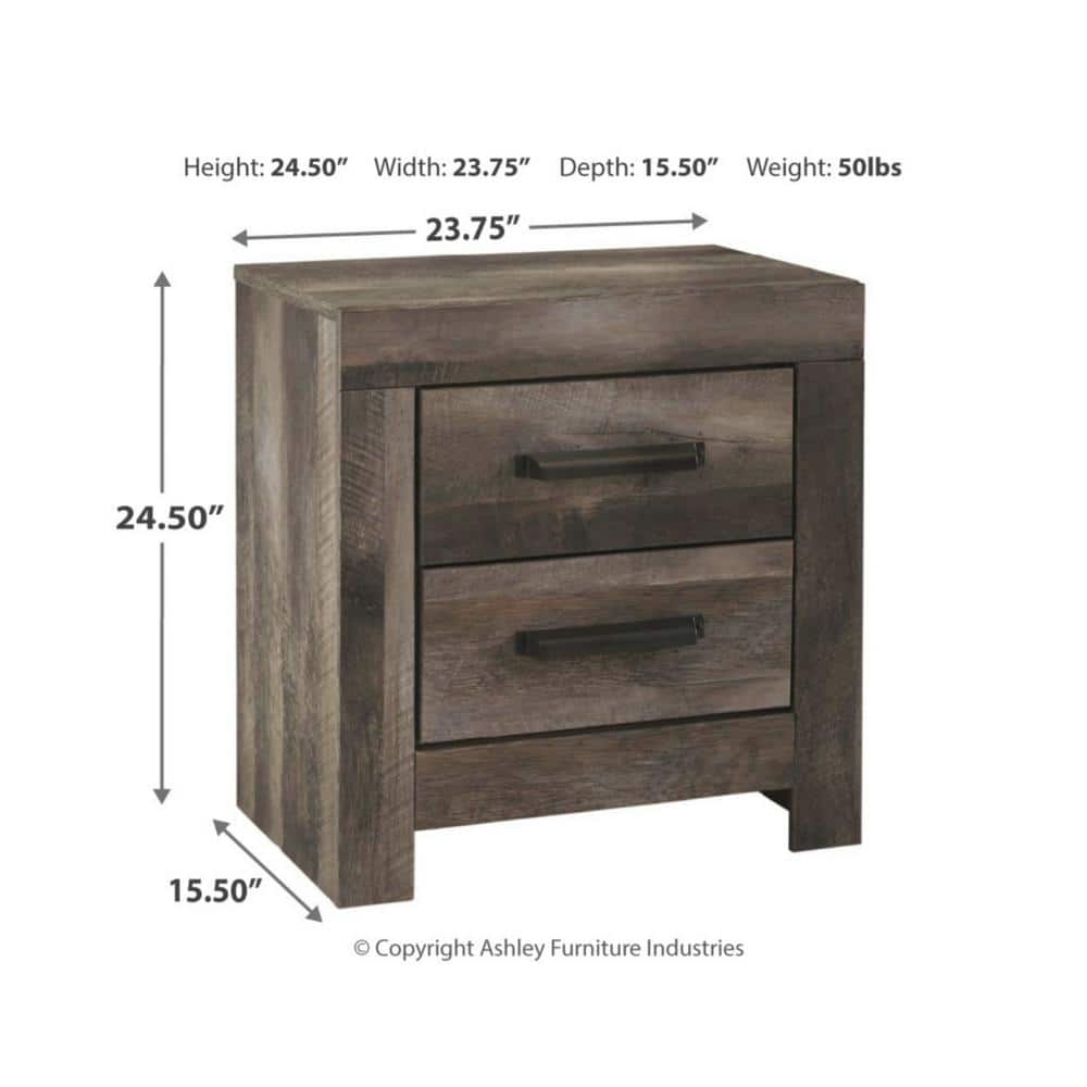 Transitional Gray Oak 2-Drawer Nightstand with Plank-Style Design