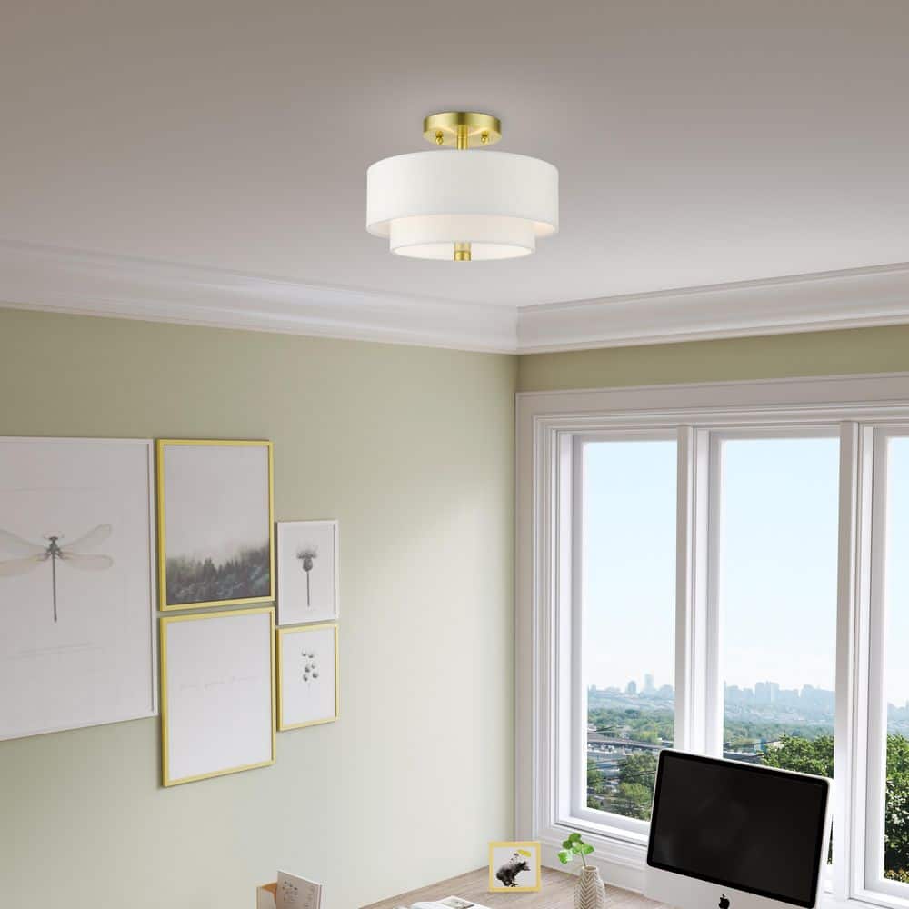 Satin Brass Glass Drum LED Indoor/Outdoor Light Fixture