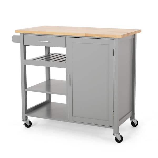 Unbranded Rolling Kitchen Cart with Drawer, Three Open shelves and Towel Rack in Gray