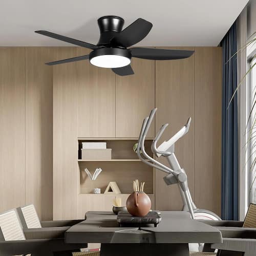 Light Pro 46 in. Integrate LED Indoor Matte Black Smart Ceiling Fan With Light And Remote Control Ceiling Fans With Lights