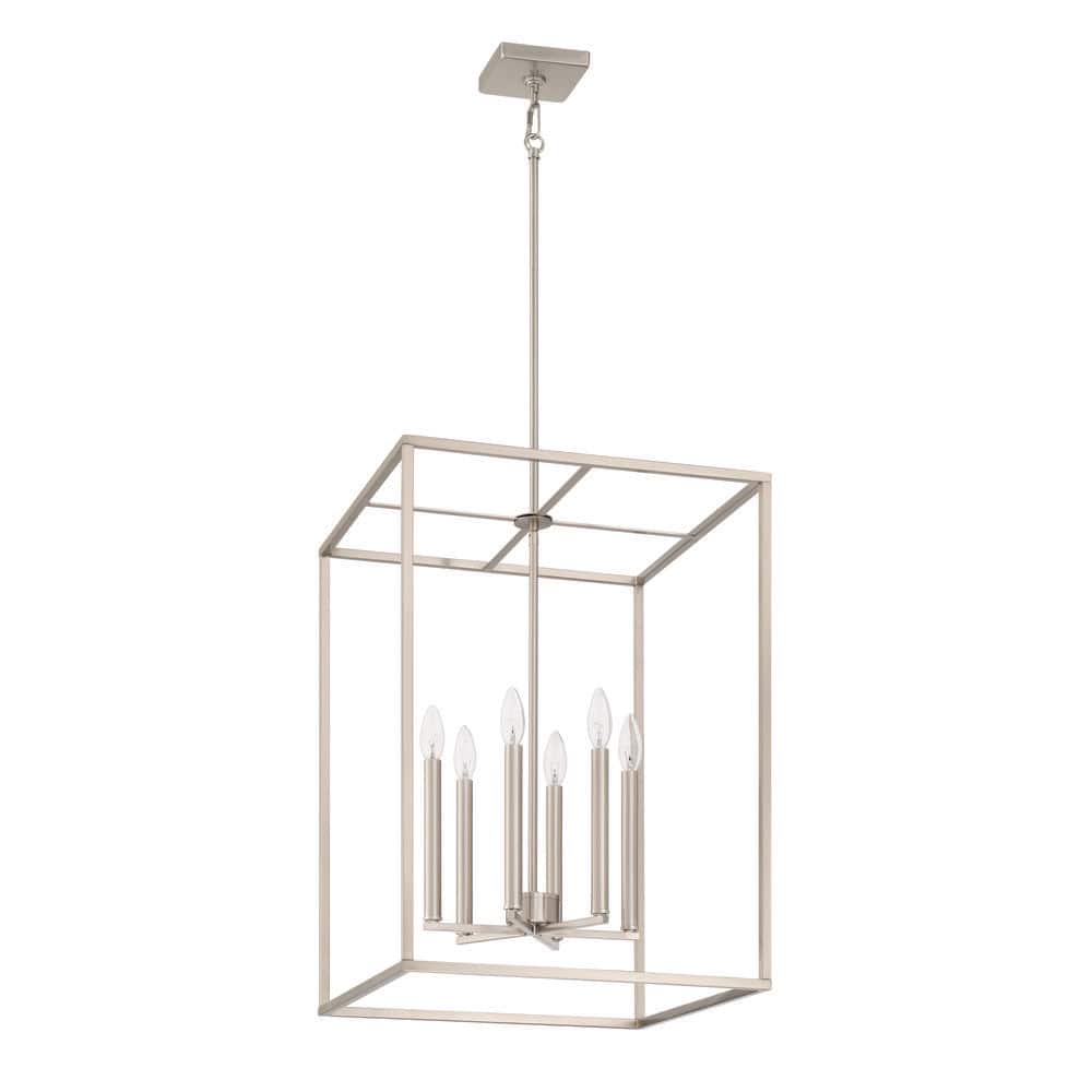 Signature Foyer 6-Light Brushed Polished Nickel Finish Lantern Rectangle Chandelier for Foyer w/ No Bulbs Included price history on PriceWatchPro