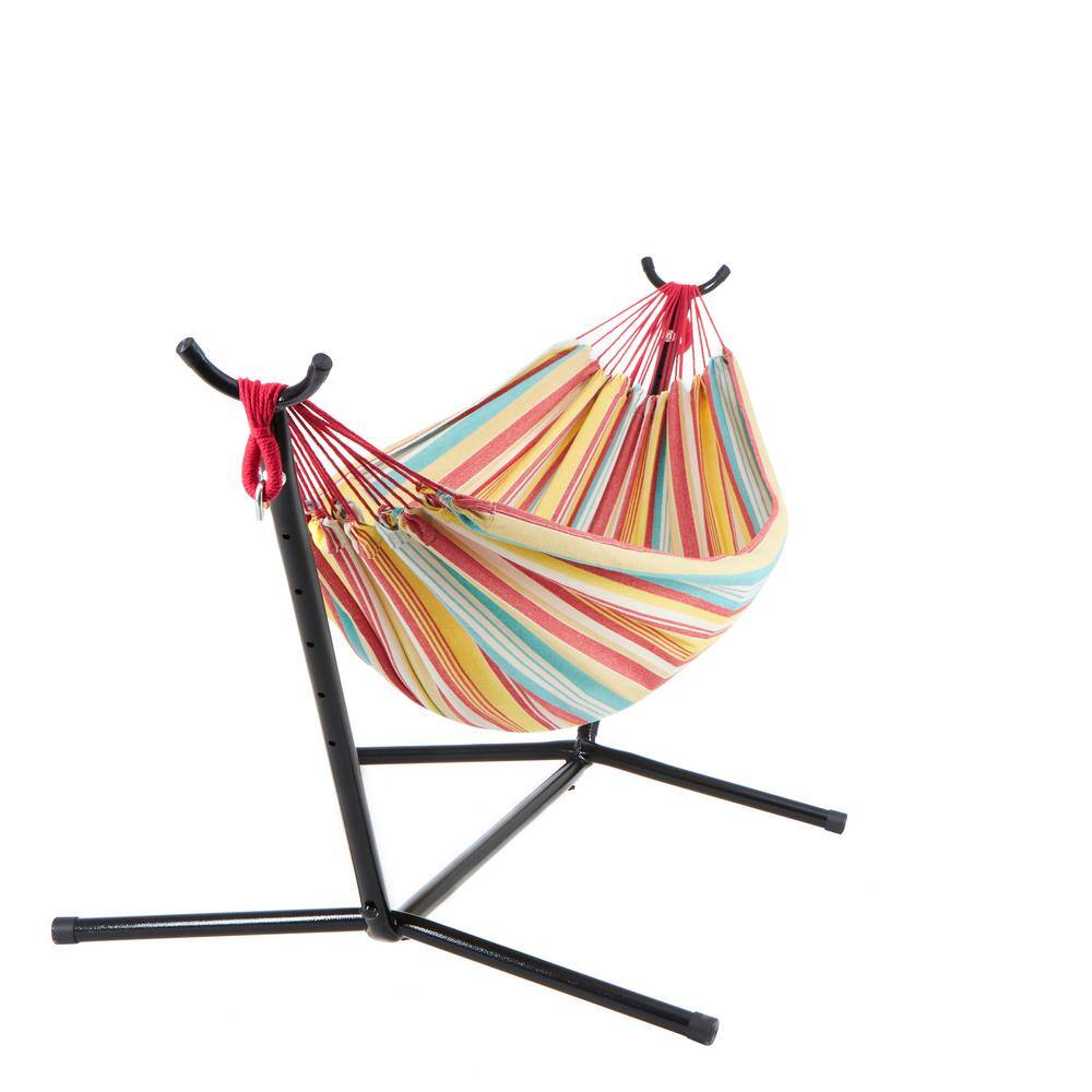 BLISS HAMMOCKS 6.5 ft. Portable Double Hammock Bed with Carry Bag and Stand Included, Watermelon Stripe