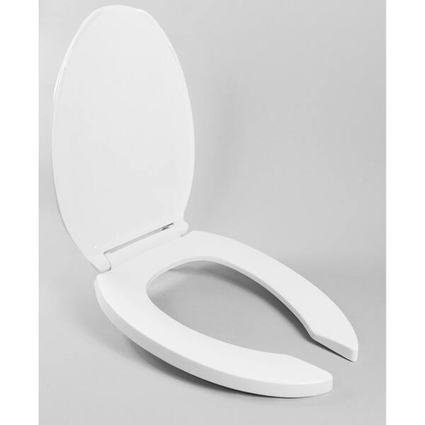 White Centoco 820STSS-001 Extra Heavy Duty Plastic Toilet Seat for Elongated Bowl Open Front with Cover and Self Sustaining Stainless Steel Hinge