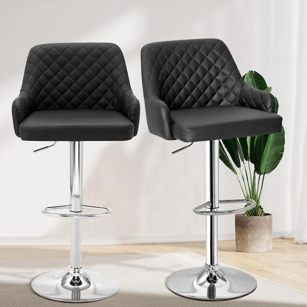 VECELO Black Modern Bar Chair with Back Adjustable Swivel Bar Stools Set of 2 Kitchen Island Bar Chair Counter Height