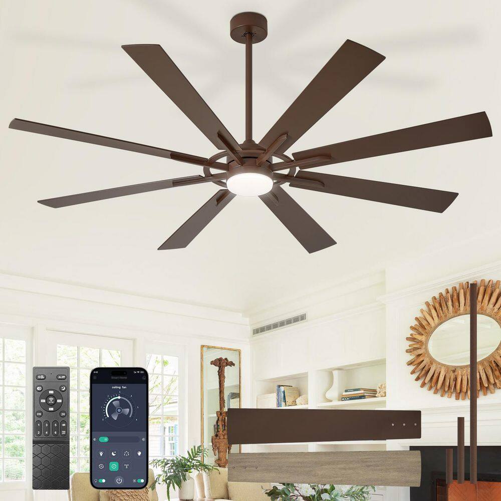 72 in. Blown Brushed Walnut 8 Blade Downrod Mount Large Ceiling Fans with Light Included Remote APP Control Dimmable LED price history on PriceWatchPro