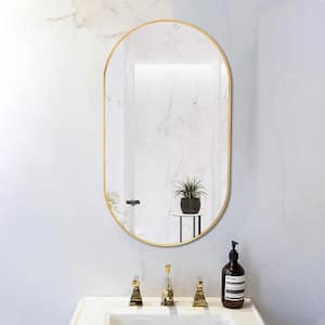 18 in. W x 36 in. H Oval Framed Wall Mount Bathroom Vanity Mirror in Gold Vertical and Horizontal Hang