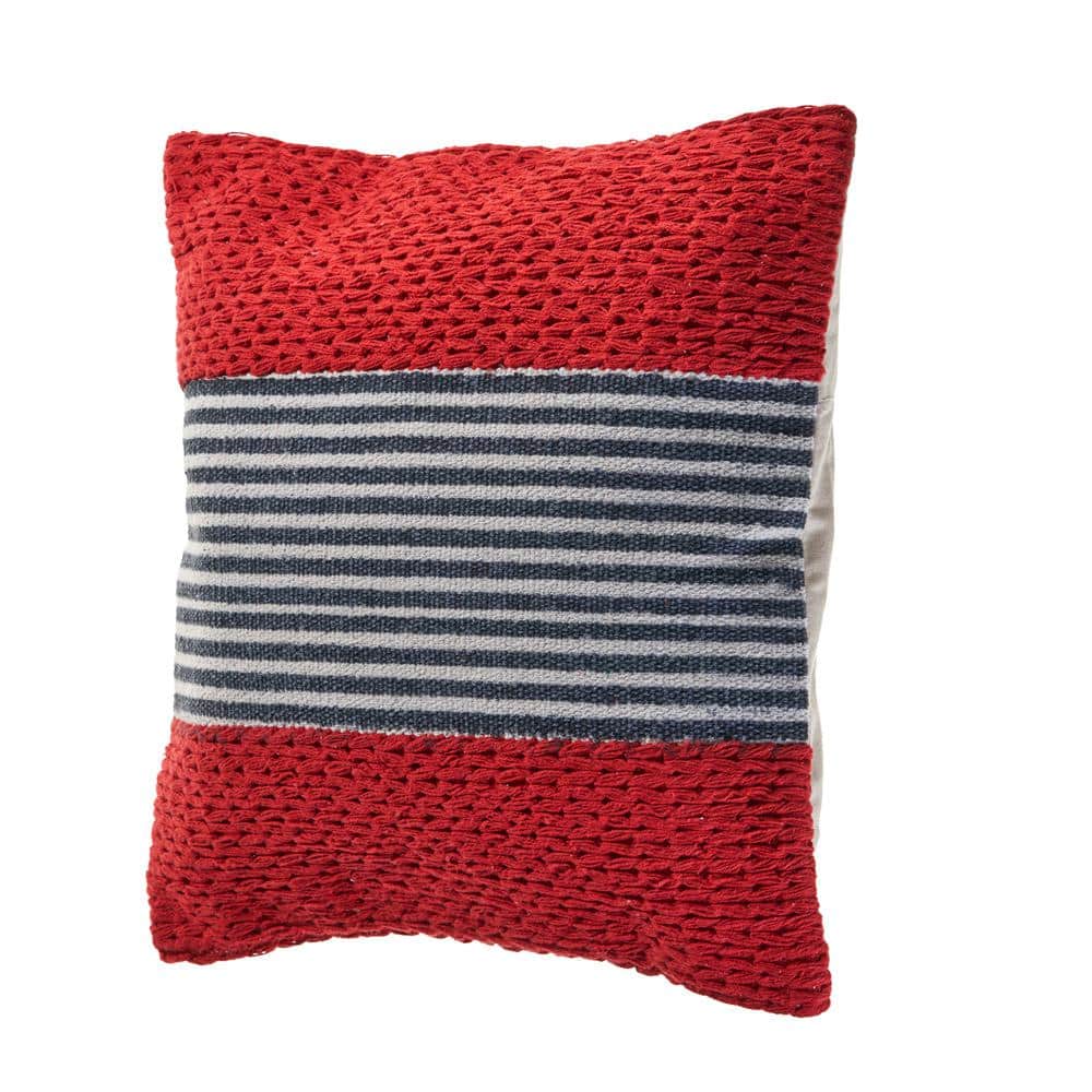 Red and Blue Nautical Striped Square Throw Pillow