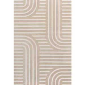 Anders High-Low MidCentury Modern Arch Stripe 2-Tone Beige/Cream 3 ft. x 5 ft. Indoor/Outdoor Area Rug