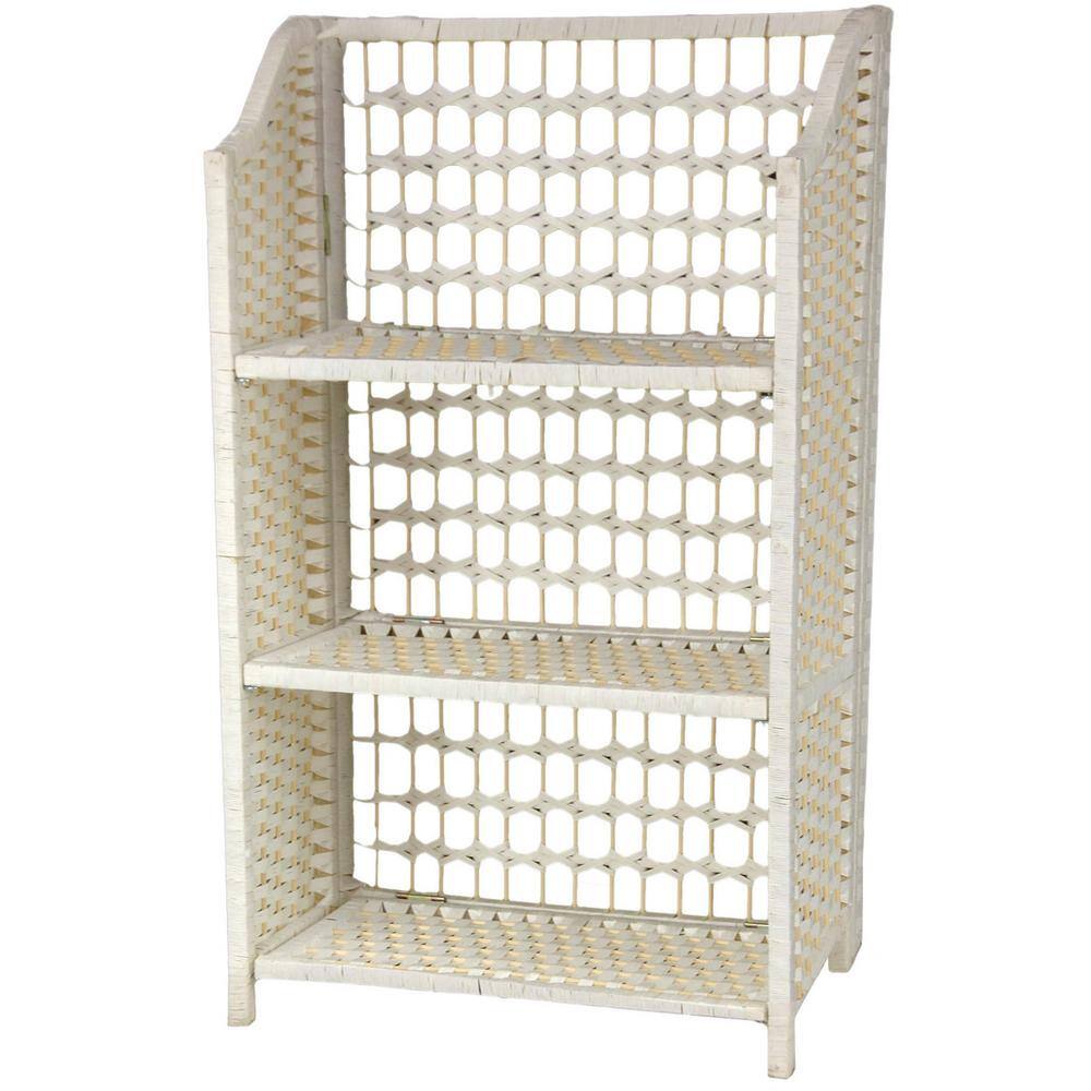 3-Shelf White Natural Fiber Shelving Trunk