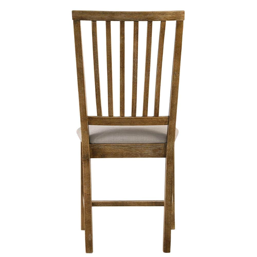 Beige Linen Upholstered Ladderback Side Chair with Wood Frame