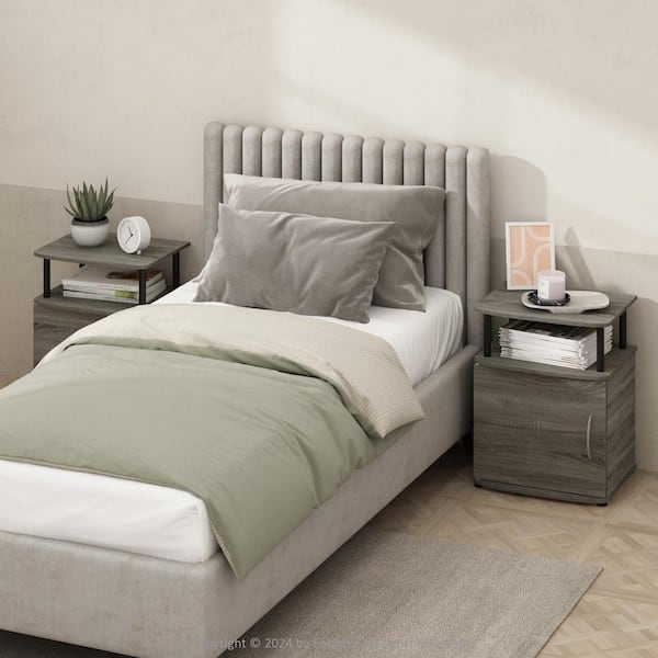 Furinno Tidur French Oak/Black 18.89 in. W Nightstand (Set of 2)