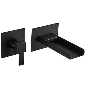 Single Handle Wall Mount Spout Waterfall Bathroom Faucet in Matte Black