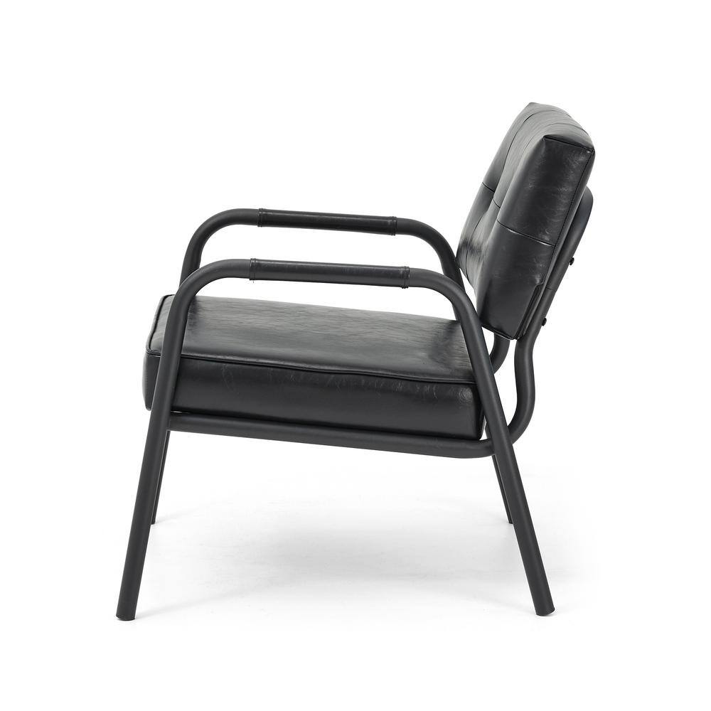Black Leatherette Mid-Century Modern Metal Accent Chair