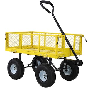 3 cu. ft. 500 lbs. Capacity Metal Yard Wagon Garden Cart Removable Sides Flat Bed Yellow
