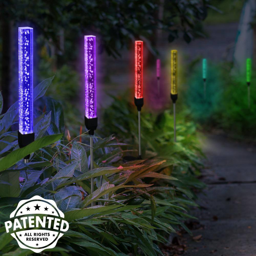 Clear Acrylic Solar Bubble Garden Stakes with Color Changing LEDs, 2-Pack