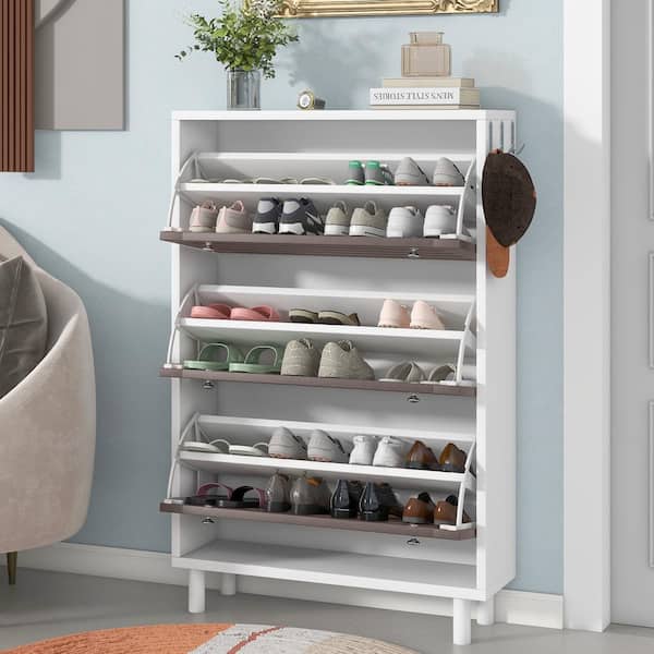Unbranded 31.5 in. W x 9.4 in. D x 47.6 in. H Multi-Colored Shoe Cabinet Linen Cabinet 3 Flip Drawers and 3 Hanging Hooks