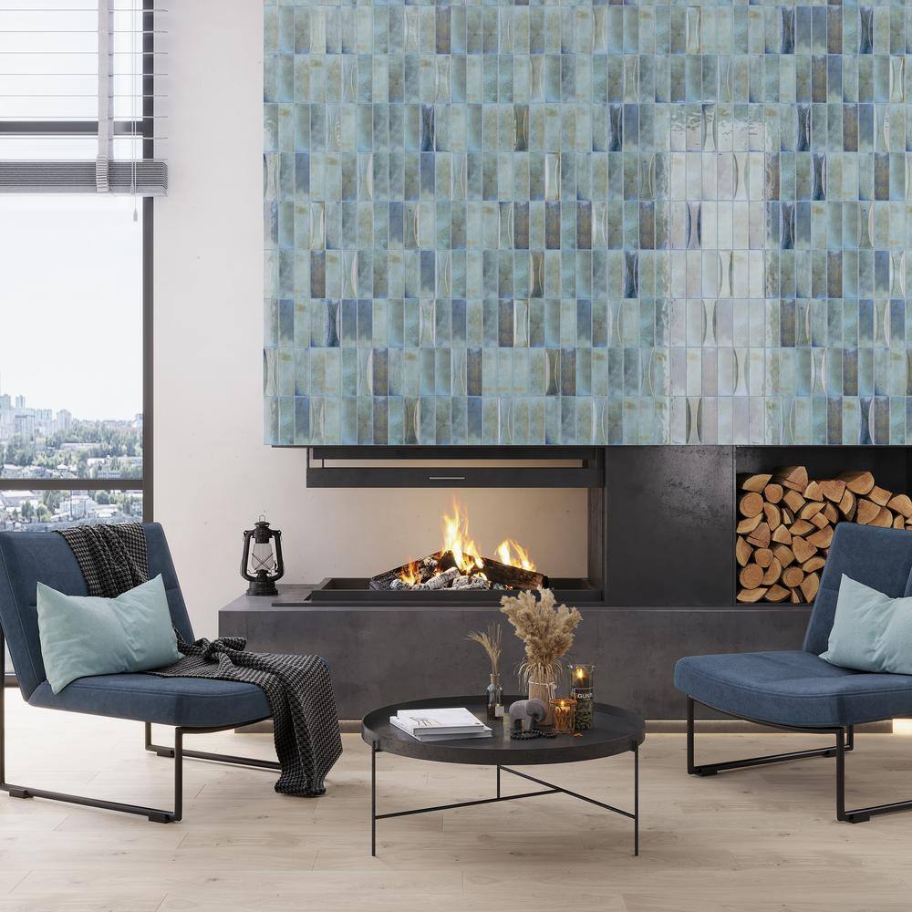 Antiek Glossy Blue Ceramic Subway Wall Tile 3-in x 8-in