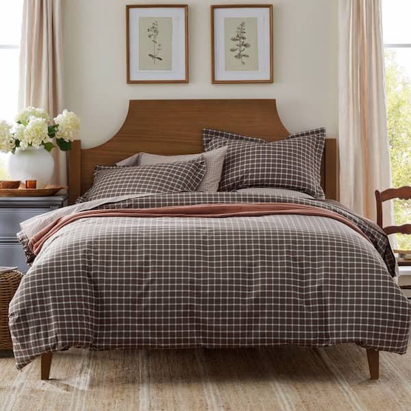 Company Cotton Windowpane Yarn-Dyed Brown Cotton Percale King Pillowcase (Set of 2)