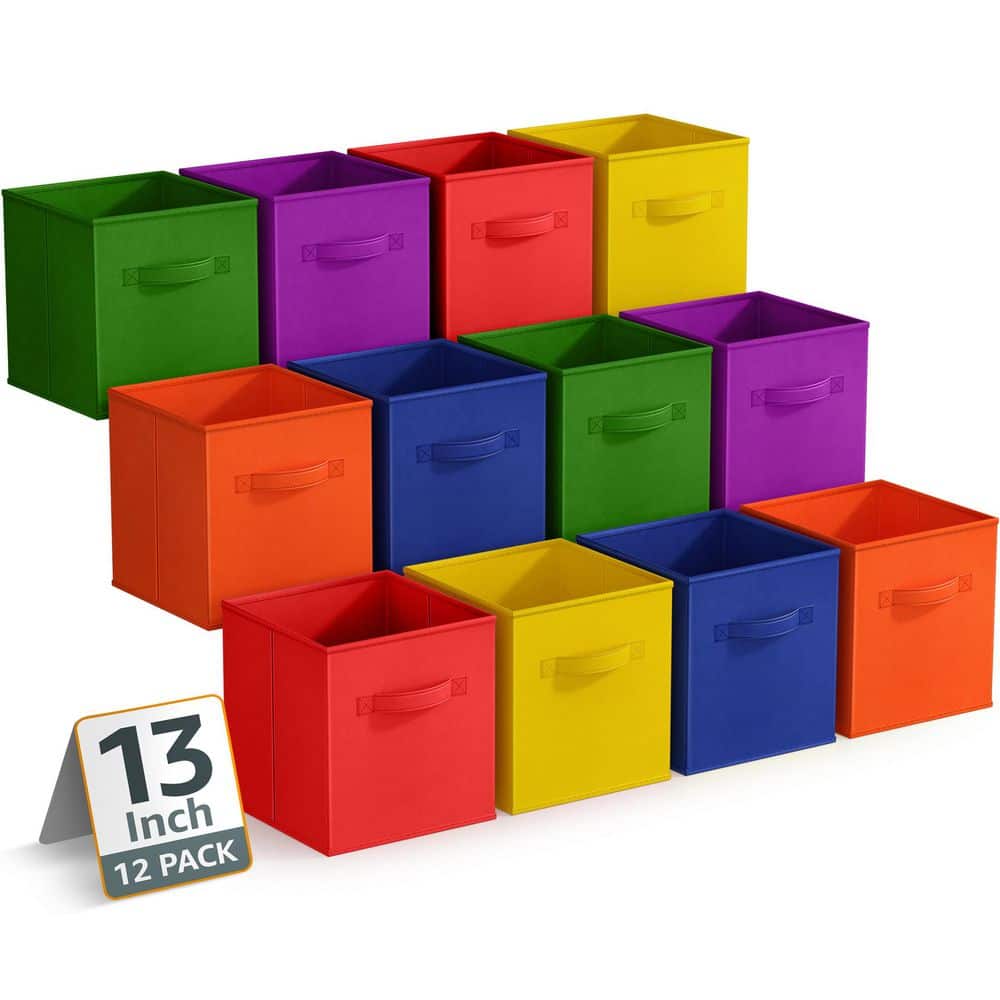 Large Storage Bins, Folding Organizer Cubes with Handle, Multicolored 13 in