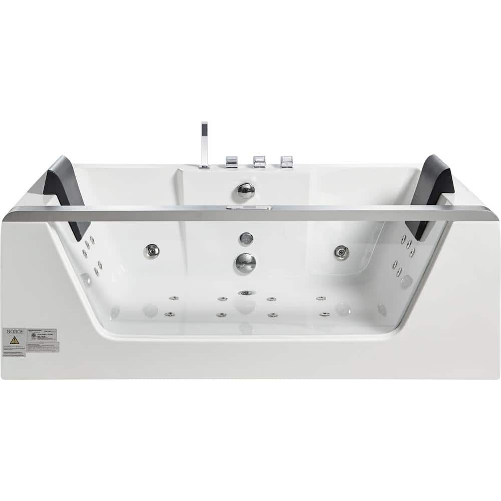 70.9'' White Acrylic Freestanding Whirlpool Bathtub with Glass Panel