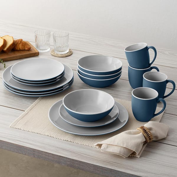 Noritake ColorTrio Blue 16-Piece (Blue) Porcelain Coupe Dinnerware