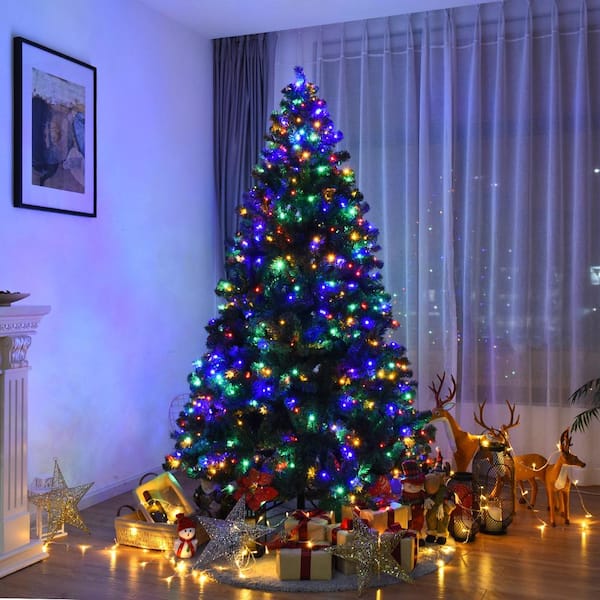 7.5 ft. Pre-Lit Dense Artificial Christmas Tree Hinged with 550 Multi-Color Lights and Stand