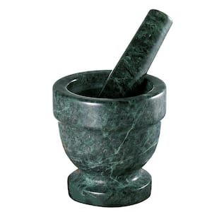 Natural Green Marble Stone 4 in. Dia. x 4 in. H Mortar and Pestle Set Spice Grinder Guacamole Molcajete Bowl