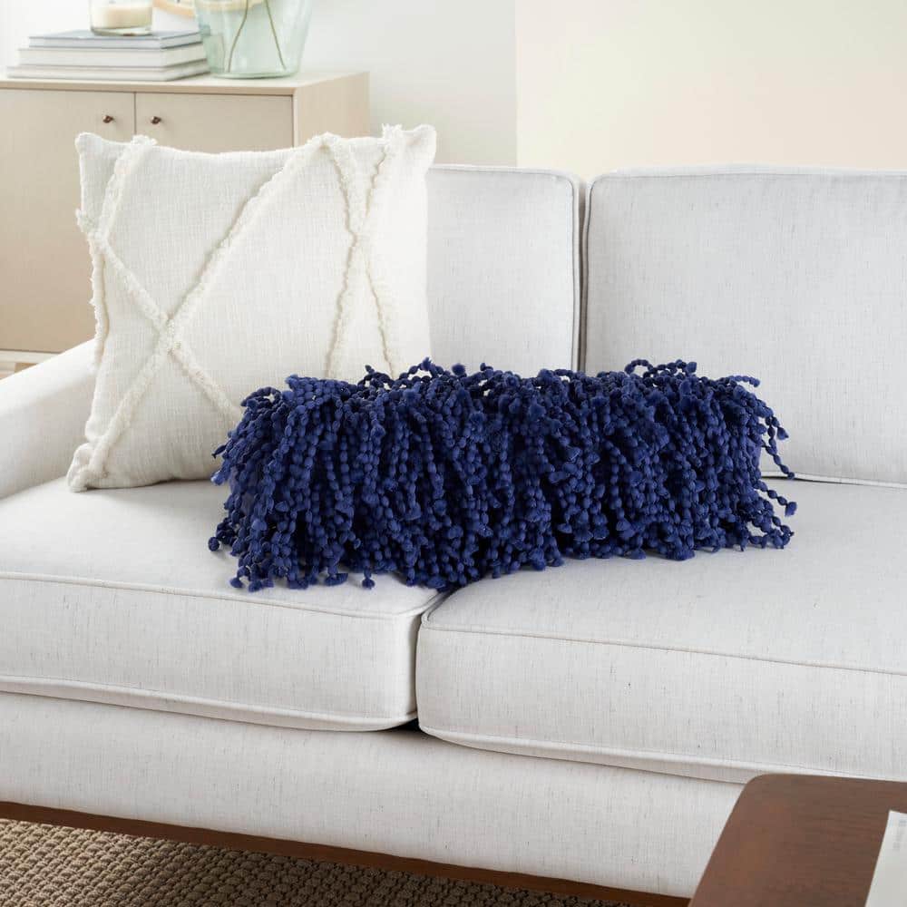 Deep Blue Shag Bolster Pillow with Poly-Fill Insert