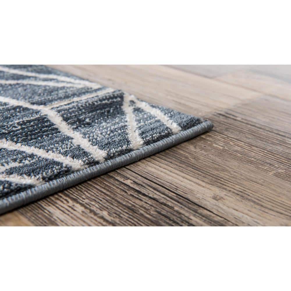 Navy Blue and Ivory Rectangular Easy-Care Area Rug 8' x 10'