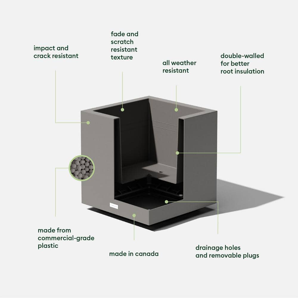 Modern Cube Planter for Outdoor and Indoor Spaces - Gray