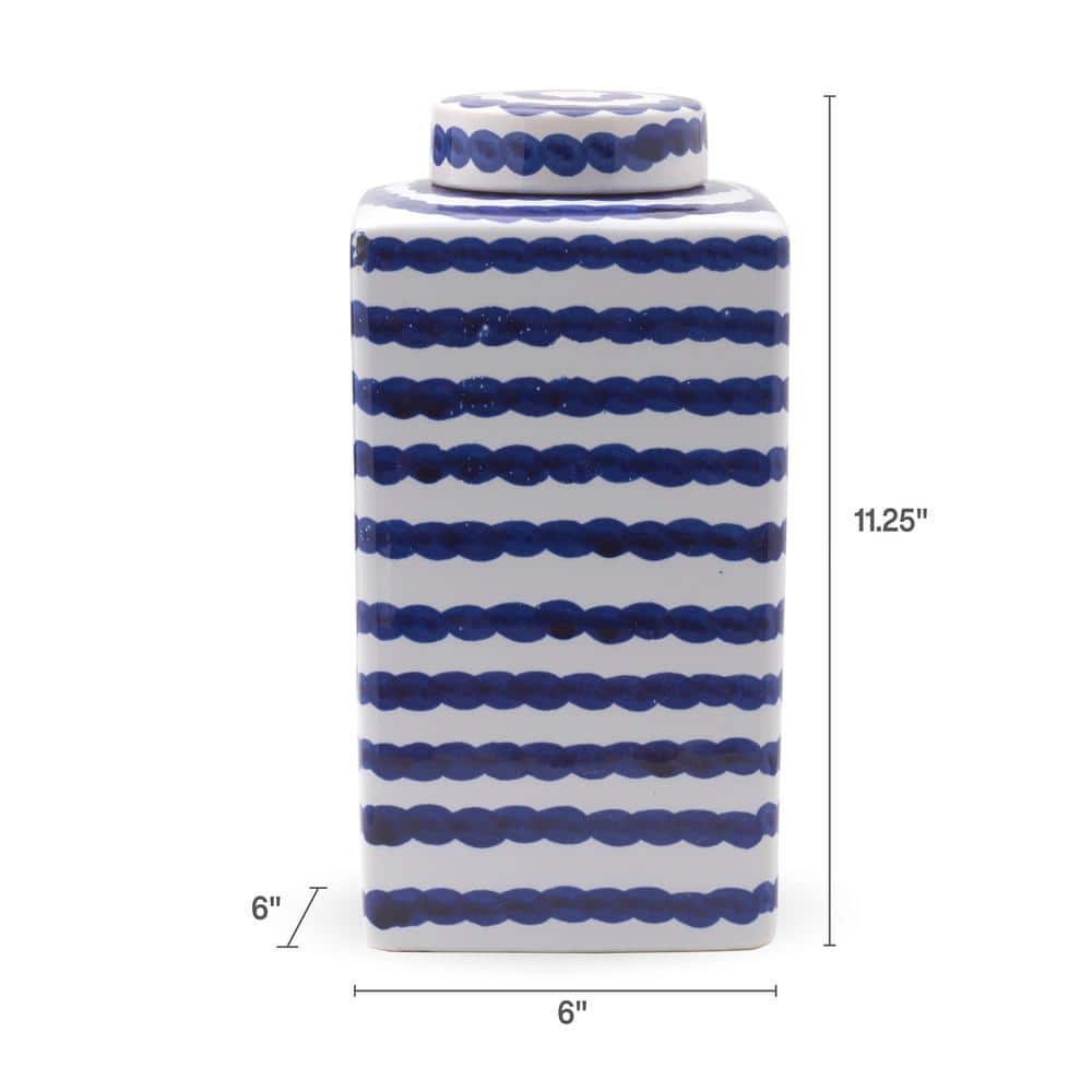 Blue and White Ceramic Ginger Jar with Lid, 6-Inch