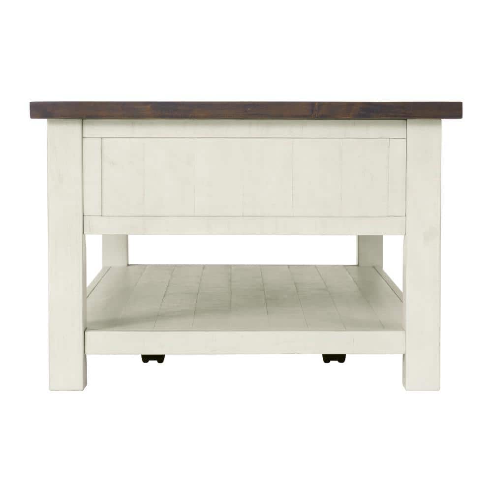 Monterey 50" Cream White and Brown Pine Coffee Table with Storage