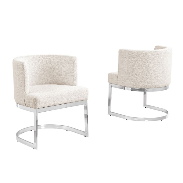 Best Quality Furniture Hart Cream Boucle Fabric Side Chair Set of 1 with Chrome Plated Legs
