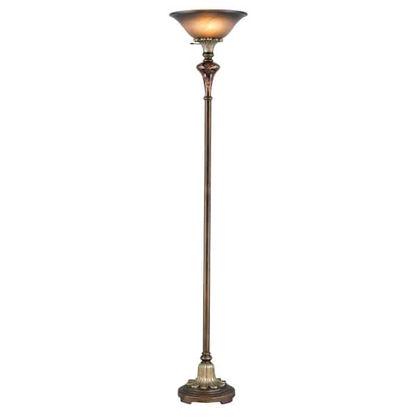 Illumine 70 in. Gold Floor Lamp with Amber Glass
