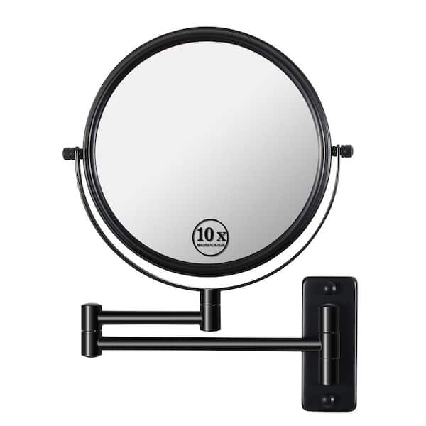 Movisa 16.8 in. W x 12 in. H Round Framed Two-Sided Wall Mount Magnifying Bathroom Vanity Mirror in Black