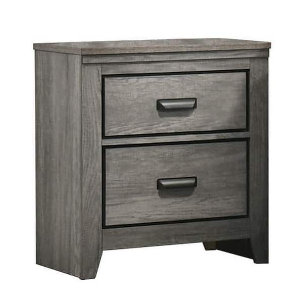 Benjara 23.62 in. Gray 2-Drawers Wooden Nightstand