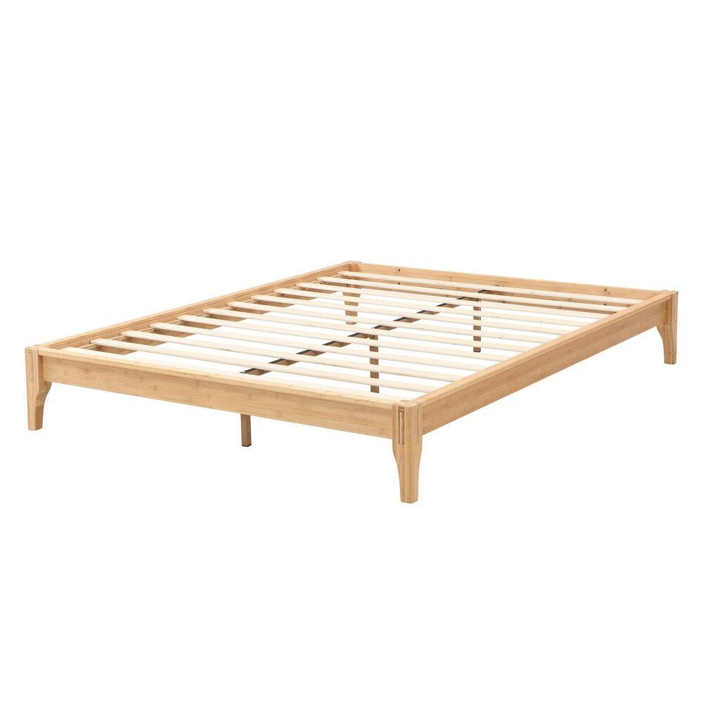 Brown 100% Solid Dry Bamboo Wood Frame Queen Size Platform Bed with Additional Center Support Slats and Legs - thumbnail 3